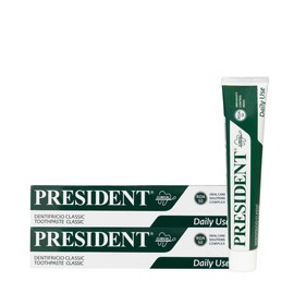 President Set of 2 Classic Toothbrushes for Everyday Use Anti-Plaque, Caries, Refreshing, Anti-Halitosis. With Herbal Extracts of Melissa, Sage, Chamomile. RDA 50. 2 x 75 ml