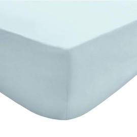Sleepdown Blue Plain Fitted Sheet Non-Iron 180 Thread Count Percale Poly Cotton Easy Care 25cm Deep Pocket Bedsheet Bed Linen - Super King
