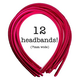 12pc Skinny Satin Headbands - 7mm wide, solid color packs (Hot Pink)