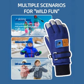 WDMJxar Children's Ski Gloves, Boy/Girl Winter Gloves, Warm 9-12 Years, Windproof Cycling Gloves (Dark Blue)