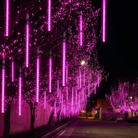Rain Drop Lights, Aukora LED Meteor Shower Lights 11.8 inch 8 Tubes 144leds, Icicle Snow Falling Lights for Xmas Wedding Party Holiday Garden Tree Christmas Thanksgiving Decoration Outdoor (Purple)