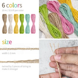6 Bundles x 10 Meters Multicolor Jute Twine String Decorative Jute Ribbon Colored Jute Cord for DIY Arts and Crafts Gift Wrapping Party (Susan)