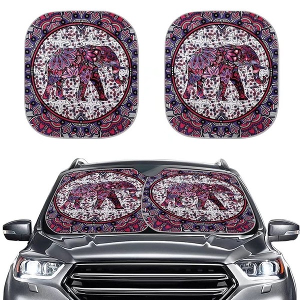 JoyLamoria Boho Hippie Elephant Print Car Windshield Sun Shade 2