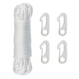 Flag Pole Rope with Flag Pole Clip, 15M Nylon Flag Rope Flagpole, 6mm ThickNylon Flag Rope with 4 Flag Pole Clip Flag Pole Halyard Rope Kit for Outdoor Sailboat Garden Camping