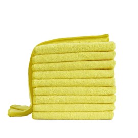 Premium Microfibre Cleaning Cloth, Set of 10, Microfibre Cloth, Extra Absorbent, Cleaning Cloths, Heavy Quality, 300 g/m², Microfibre All-Purpose Cloths for Barista, Car, Household, 40 x 40 cm, Yellow