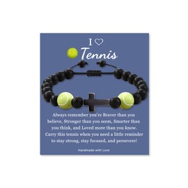 LINY Cross Soccer Football Bracelet Adjustable Braided Rope Beaded Sports Bracelets for Boys Graduation Birthday Gifts (Tennis Bracelet)