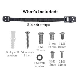 Bebe Earth Furniture Straps - Anti Tip Strap for Baby Proofing & Child Safety - 8 Pack of Adjustable TV & Wall Straps - Fixings to Anchor Shelves & Cabinets - Black