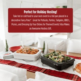 Fancy Panz - Denim Blue Premium Aluminum Foil Pan Carrier with Lid & Hot/Cold Pack - Elevated Food Serving Tray - Portable Casserole Carrier with Lid - Made in the USA Hosting Essentials