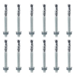 Set of 12 Bolt Anchors, Heavy Duty Dowels, M10, Metal Heavy Duty Anchor, M10, Concrete Anchor, Galvanised for Railings, Windows, Curtain Walls, Machines, Beams (M10 x 90 mm)