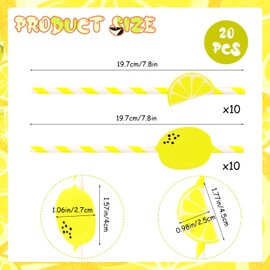 20 PCS Lemon Paper Straws, Yellow Paper Straw Lemonade Stand Supplies Disposable Lemon Yellow Decorative Straws ECO Drinking Straw for Cocktails, Lemonade, Daily Use and Holiday Party