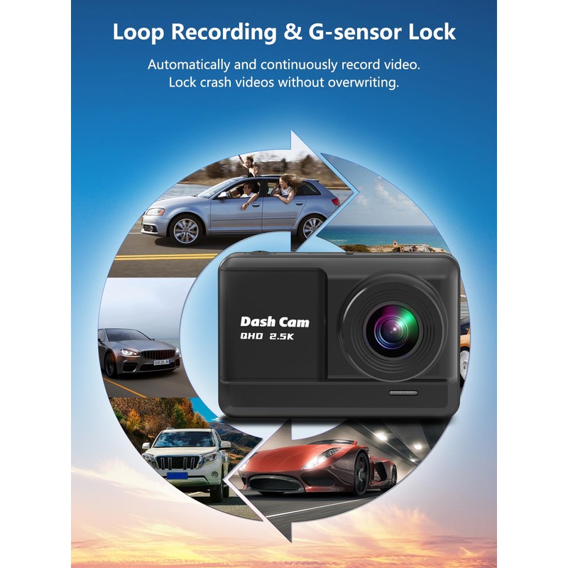 Dash Cam Front and Rear, 2.5K+1080P Dual Dash Camera for