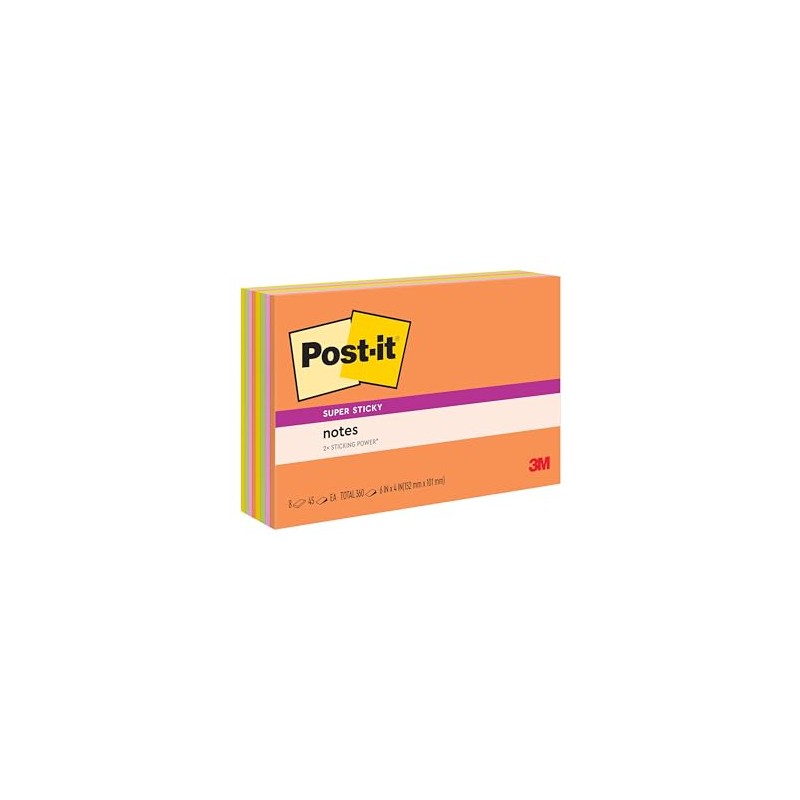 Post-it Super Sticky Notes, 6 in x 4 in, Rio