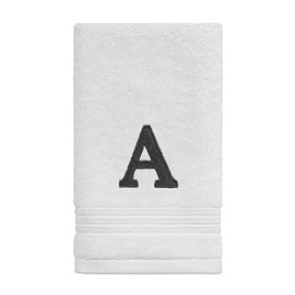 Avanti Linens - Monogram Embroided Fingertip Towel, 100% Cotton Bathroom Decor, A, White/Gray
