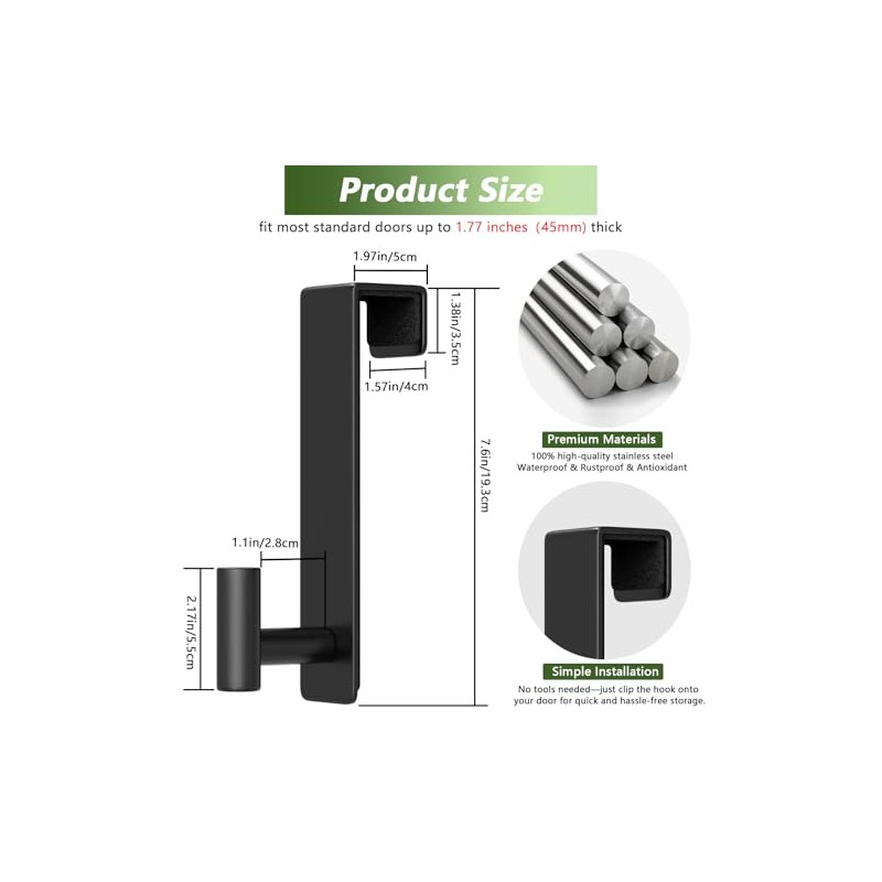 Stainless Steel Over The Door Hooks Heavy Duty, Bathroom Towel