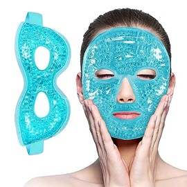 Antifaz para Ojos y Mascarilla, Facial Hielo para Ojos Hinchados/Ojeras/Migraña/Alivio del Estrés, Kits de Mascara de Hielo para Cara con Respaldo de Felpa Suave, Antifaz para Dormir Fria y Caliente