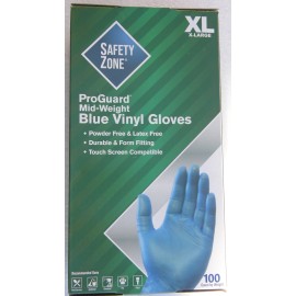 The Safety Zone ProGuard mid-weight Safety Zone XL Vinyl Gloves Blue 100 Count powder free lot