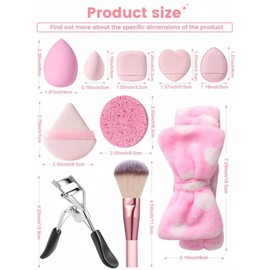 HealthyMoov Beauty Set (29-teilig) mit 6 Make-up-Pinseln und Puderquasten und Schwämmen in Rosa und Behälter für die Reinigung der Pinsel + Wimpernzange + Haarband