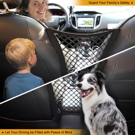 MAXIQI Dog Car Net Barrier for SUV， Upgraded Dog Travel Accessory with Organizers and Storage, Separates Pets from Passengers for Safely, organizes Essentials, Makes Trips Easier.