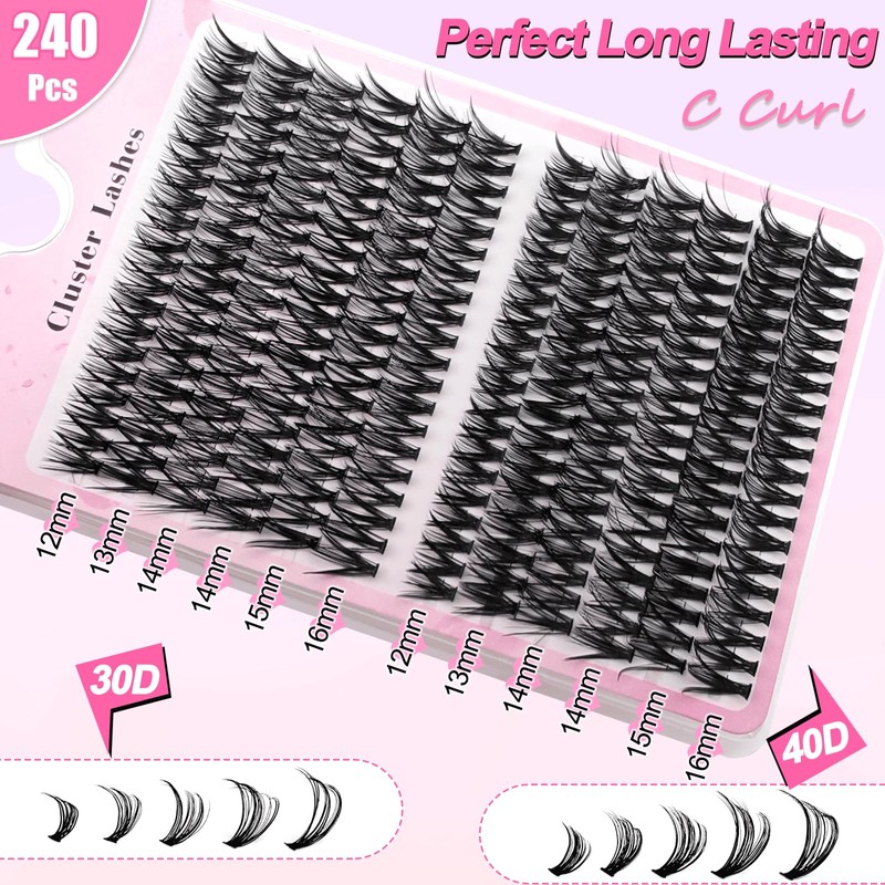 240-Piece DIY Eyelash Extensions Set, 0.07D Eyelashes, Individual False Eyelash