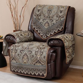 LUFEIJIASHI Recliner Chair Covers Non Slip Waterproof Large Recliner Covers for Leather Recliner,Electric Reclining Chair Covers for Living Room Dog Sofa Recliner Cover (FLKF-Brown)