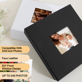 Photo Album 6x4 240 Photos with Writing Space, 6x4 Photo Album Leather Cover with Front Window, 6x4 Picture Album, 240 Photos 6x4 Photo Album Book for Wedding Kids Travel Family Baby Pictures (Black)