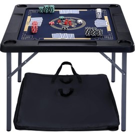 Queensell Folding Game Table with Double Sided Mat, Foldable Board Game Table for Mahjong, Domino, Poker, Puzzle, Card - 35 x 35 x 27 Inches with Storage Bag