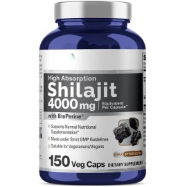 Shilajit 4000mg 150 Caps Naturally Occurring Fulvic Acid Non GMO/No Gluten