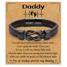 WIKHIA New Dad Gifts for Men, First Time Parents Gift Dad to Be Gift for Father's Day Birthday Christmas, Leather Bangle Bracelet for Dad Him Husband