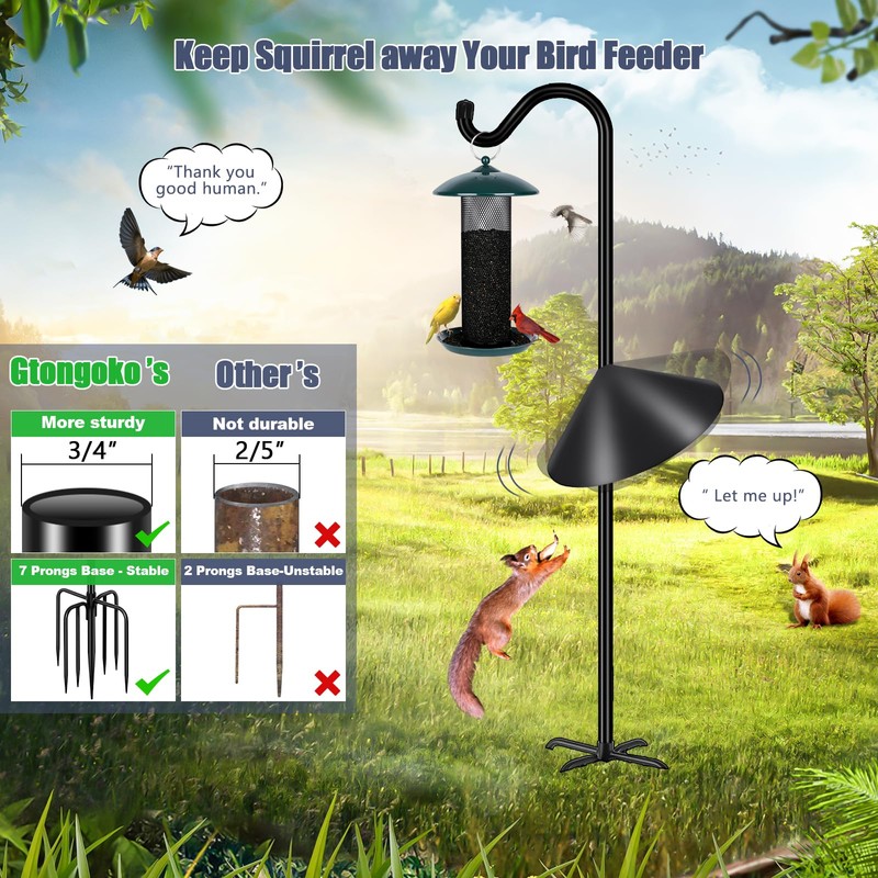 Gtongoko Bird Feeder Pole Squirrel Proof 92 Inch Shepherds Hook
