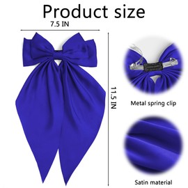 2Pcs Royal Blue Hair Bows Long Tail Satin Bow Hair Clips Large Silky Ribbon Bow for Hair Ponytail Holder with Metal Clip Coquette Wedding Hair Barrettes Accessories Gifts for Women Girls