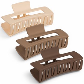 MIJOMA 3 Piece Hair Claw Clamp Set - Square Hair Clips Made of Matte Plastic, 10 cm, Sturdy & Non-Slip for All Hair Types (Mocha Neutrals)
