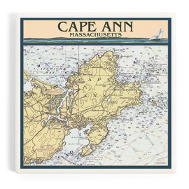 Cape Ann, Massachusetts, Nautical Chart (Absorbent Ceramic Coaster, Single, Cork Back, Kitchen Table Decor)