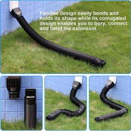 Rodnsurw 2 Pack Flexible Rain Gutter Downspout Extensions,Drain Downspout Extender,Gutter Extension Flexible,Down Spout Drain Extension Pipes,Extendable from 21 to 60 Inches (Black)