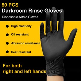 YCCLDIPL Darkroom Rinse Gloves Professional Series Nitrile Gloves, Chemical Resistant, Powder Free, Latex Free, Non-Toxic, Safe, Black 50 Plus 1 Pair Lint Free Darkroom Gloves.