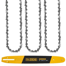 RazEdg 14 Inch Chainsaw Bar and Chain Combo, 3/8" LP Pitch, 050" Gauge, 52 Drive Links, Fits Echo CS-310, Husqvarna 120, Ryobi RY3714 and More (1 Bar + 3 Chains)