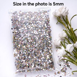 Lt Pink AB Rhinestones Bulk, 5000PCS Flat Back Round Jelly AB Rhinestones Non-Hotfix Crystal Gems Wholesale for Crafts Makeup Nails Face Tumblers Clothes Shoes Handmade Decoration 5mm