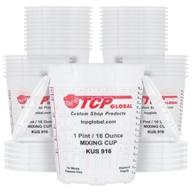 Custom Shop Paint Mixing Cups, 16-Ounce (Box of 36) - Plastic Measuring Cups for Liquids, Automotive Painting, Epoxy Resin, Acrylic Arts, Crafts, Disposable or Reusable, Graduated, Mixing Ratios