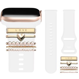 Compatible with CMF Watch Pro 2 Smartwatch Band, Lamshaw 22mm Quick Release Classic Watch Bands Soft Silicone Bands Bracelet Sports Strap Compatible with CMF Watch Pro, Watch Pro 2 (22mm size band, White band+Love Decorative)