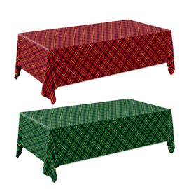 OGMOGKW Buffalo Plaid Plastic Tablecloth,2Pcs Red and Green Plaid Tablecloth, Rectangle Checkered Table Cover for Winter Holiday Christmas Party Decorations,108 * 54 Inch