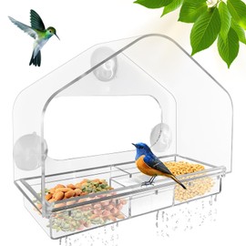 Window Feeder for Birds, Bird House Window Screen with 3 Strong Suction Cups, Acrylic Bird Feeder for Wild Birds 9.8 x 4.3 x 6.5 inches