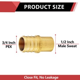 10-Pack EFIELD Crimp Barb Pex 3/4" x 1/2" Male Sweat Copper Adapter (Inside Copper Tube) Brass Fittings, ASTM F1807,(PEX1807123)
