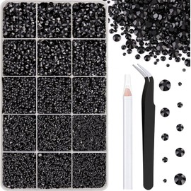 16000Pcs Resin Jelly Rhinestones with Tweezers for Crafting, Black 2-6mm Mixed Sizes Flatback Gems, Bedazzling Crystal for DIY Crafts Clothing Tumblers Mugs Shoes Fabric Nail Art