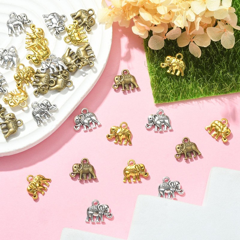 Ipotkitt 30Pcs/box Elephant Shape Alloy Charms Pendants Animal Charm Pendants