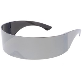 zeroUV - 80s Futuristic Cyclops Cyberpunk Visor Sunglasses with Semi Translucent Mirrored Lens (Silver)