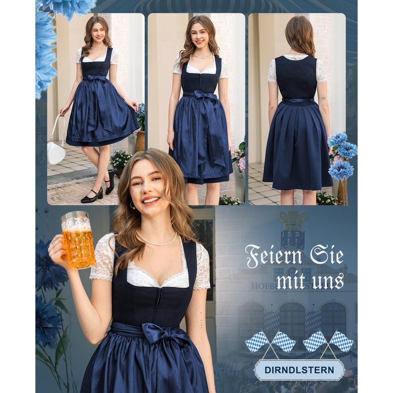 DIRNDLSTERN Women's Blue Without Lacing Midi Women's Outfit Oktoberfest 2025,