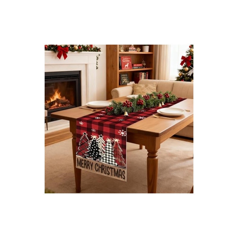 Camino de Mesa Navidad Estampado, Camino de Mesa Invierno Diseño