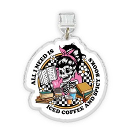 All I Need Is Iced Coffee And Spicy Books Charm for E-Readers Dust Plug Charm 1.5 Inches Funny Skeleton Bookish Lightning/Type C Acrylic Material Accessories for E-Reader Phone Tablet Pad Anti-Dust Plug