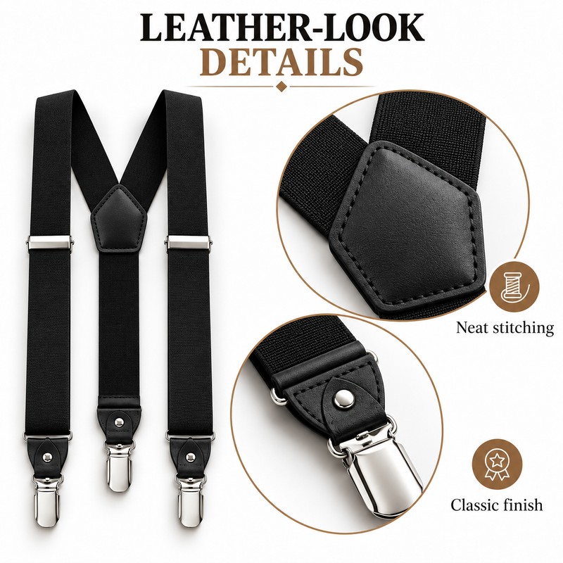 Adjustable Solid Color Polyester Suspenders for Adult Pants, Shirts and