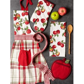 DII Kitchen Gift Set Collection, Pot Holder, Oven Mitt & 2 Dish Towels, Apple Orchard, 4 Piece