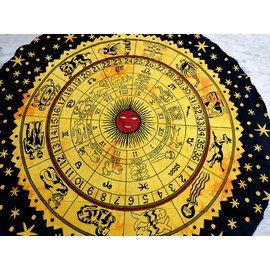 Round Beach Tapestry Turquoise Mandala Throw/Boho Hippie Beach Blanket Roundie/Indian Cotton Bohemian Large Round Table Cloth-Home Decor/Yoga Mat Meditation Picnic Rug (70", Yellow Black)